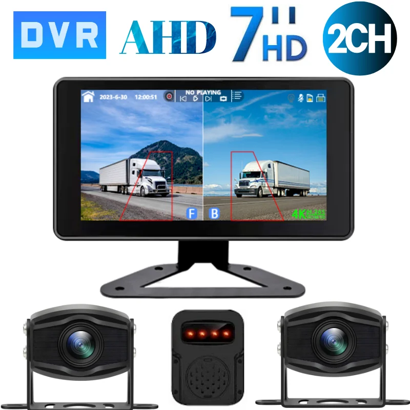 

7'' AHD Car Monitor with 2CH 1080P Vehicle Camera Starlight Night Vision BSD Blind Spot Backup System Bus Truck Parking Recorder