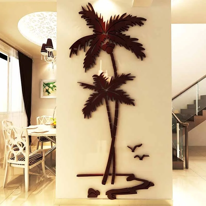 3D Coconut Tree Acrylic Mirror Wall Stickers TV Wall Background DIY Wall Decals Mural For Bedroom Living Room Home Decoration