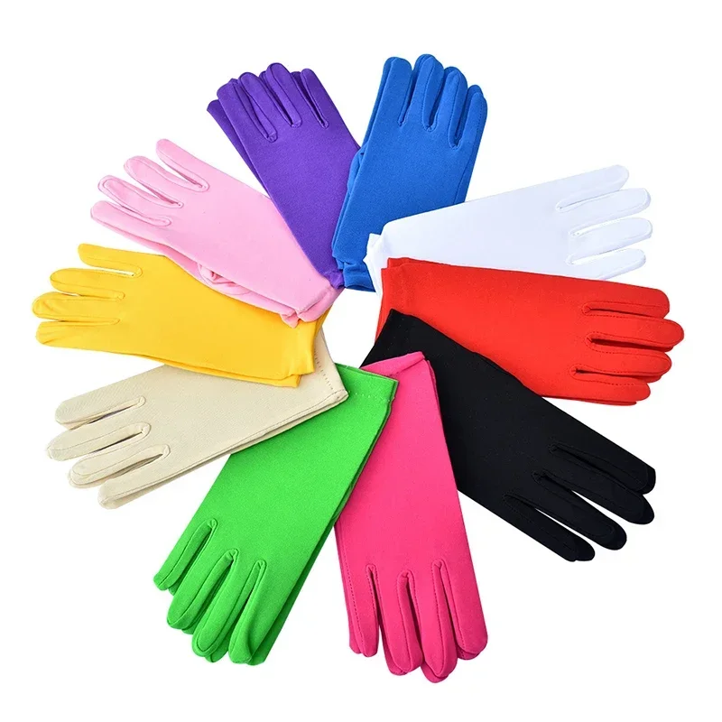 Party Etiquette Short Gloves Stretch Sun Protection Full Finger Mitten Black Spandex Silk Elastic Driving Gloves for Men Women male gloves,sunscreen gloves,full finger gloves,etiquette gloves