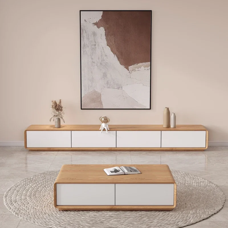 

Minimalist Wood Color Small Apartment Living Room TV Stand All Solid Wood