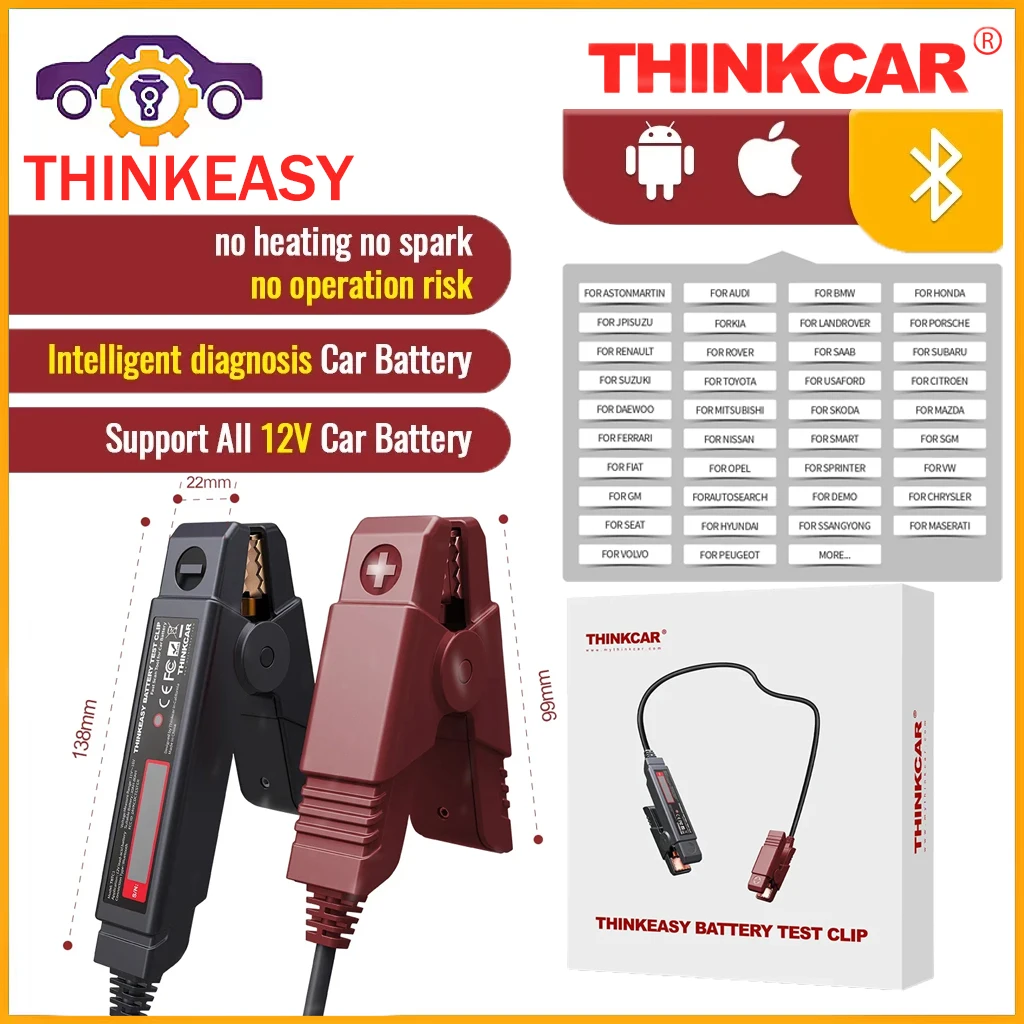 Новинка 2024, тестер аккумулятора автомобиля THINKCAR Thinkeasy с Bluetooth, 12 В, 2000CCA, OBD2, Автомобильные диагностические инструменты для IOS/Andriod