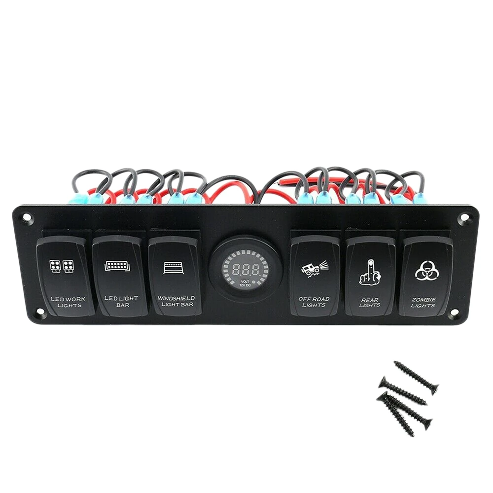 

12V 6 Gang Toggle Rocker Switch Panel Colorful LED Voltmeter for RV Car Marine Boat Switch Panel Led Switch Panel Auto