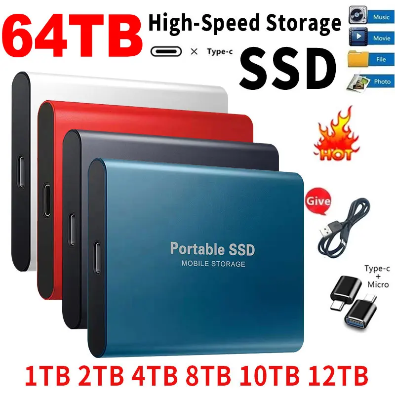 Портативный SSD 1 Тб внешний жесткий диск высокоскоростной мобильный твердотельный накопитель 500 Гб внешнее хранилище декодирует жесткие диски для ПК/Mac