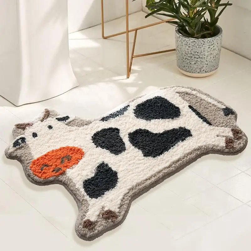 

Cute Cow Bathroom Mat Fluffy Flocking Carpet Bath Tub Side Anti Slip Rug Floor Pad Animal Doormat Home Kids Room Nursery Decor