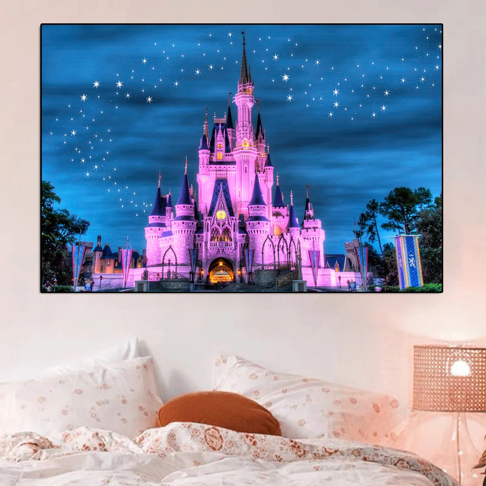 Póster e impresión de Castillo de fantasía de Disney Disneyland, lienzo de  pintura de parque de dibujos animados, arte de pared, decoración del hogar  para sala de estar y habitación de niños| | -