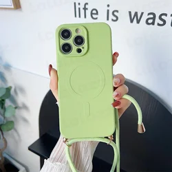 Magnetic Silicone Crossbody Lanyard Strap Phone Case Back Cover - iPhone 12 Mini (Apple Green)