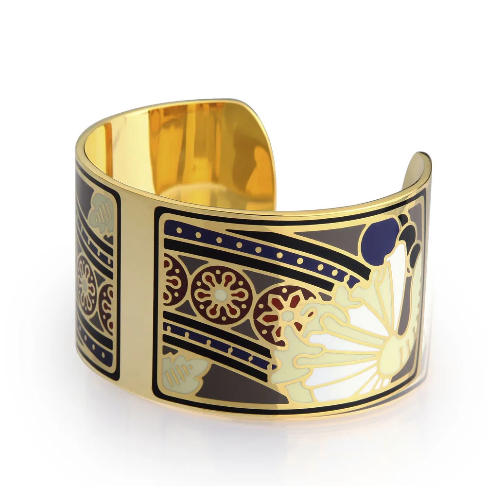 

Promotion Color Art Design Romantic Flower Gold Color Colorful Copper Bangles & Bracelets Bangle for Women Cuff Bracelet Enamel
