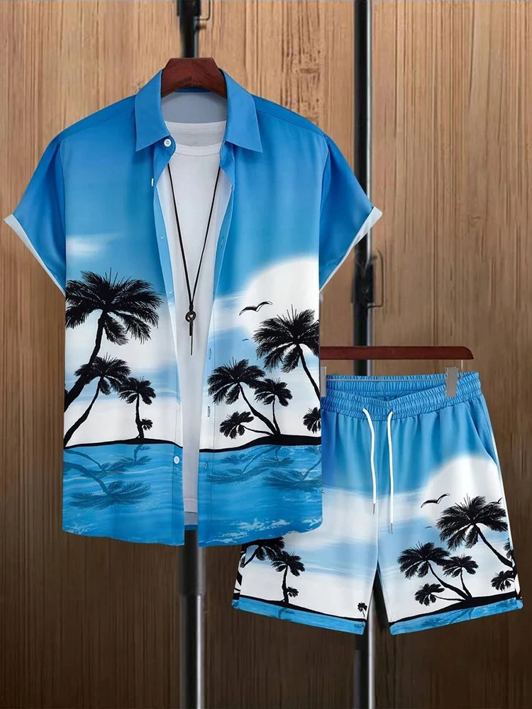Men's Hawaiian Short-sleeved Shirt And Beach Shorts Set Beach Resort Men's Casual Shirt Summer Everyday Men's Sports Shorts 6
