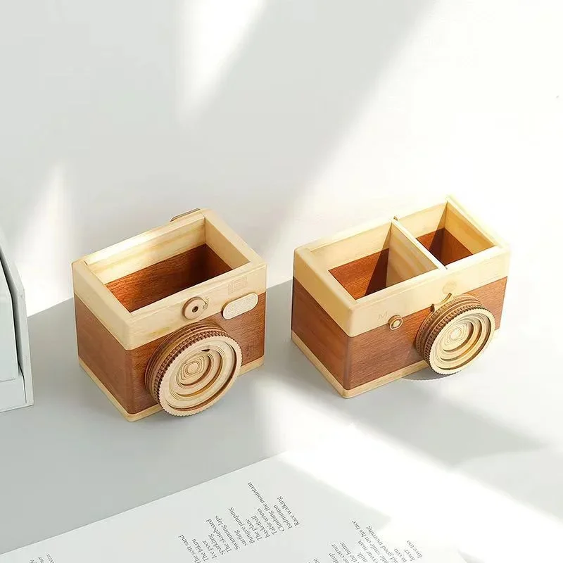 Pencil Holder Camera-shaped Wood for Office