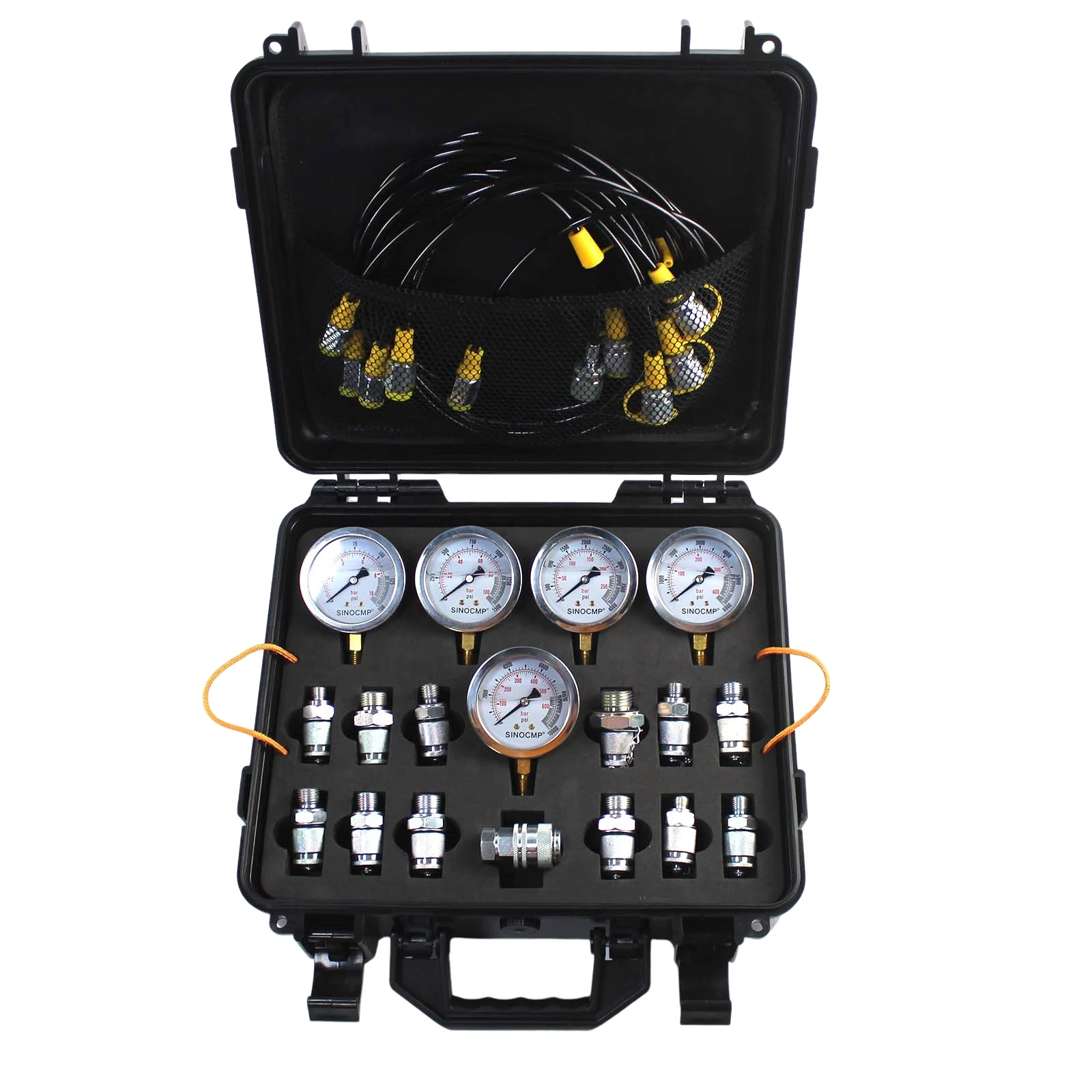 유압 테스트 키트(5개 압력 게이지, 5개 테스트 호스, 13개 피팅, 14개 티 커넥터, 0-60Mpa) - 자동차, 굴삭기, 트랙터, 기계용