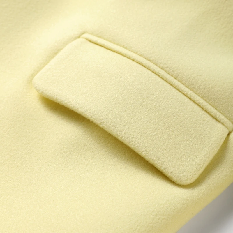 Fashion Woolen Long Coat Women Autumn Full Sleeve Button Fake Pocket Split Yellow Overcoat Elegant Oversize New in Outwear