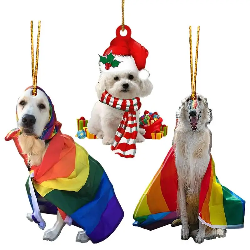 

Christmas Pendant Decoration Flat Christmas Dog Pendant Decor Funny Dog Car Pendant Christmas Crafts Supplies Embellishments For