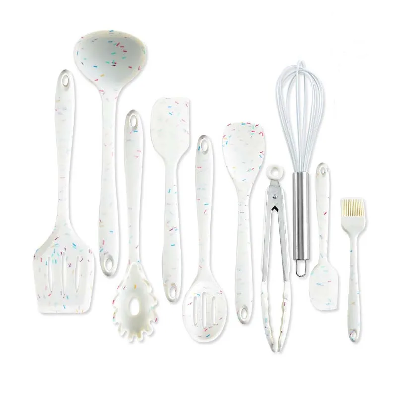 Kitchen utensils Creative Color Dot Silicone Kitchenware Long Handle Soup Spoon Colander Frying Spatula Egg Beater Household Cooking Tool