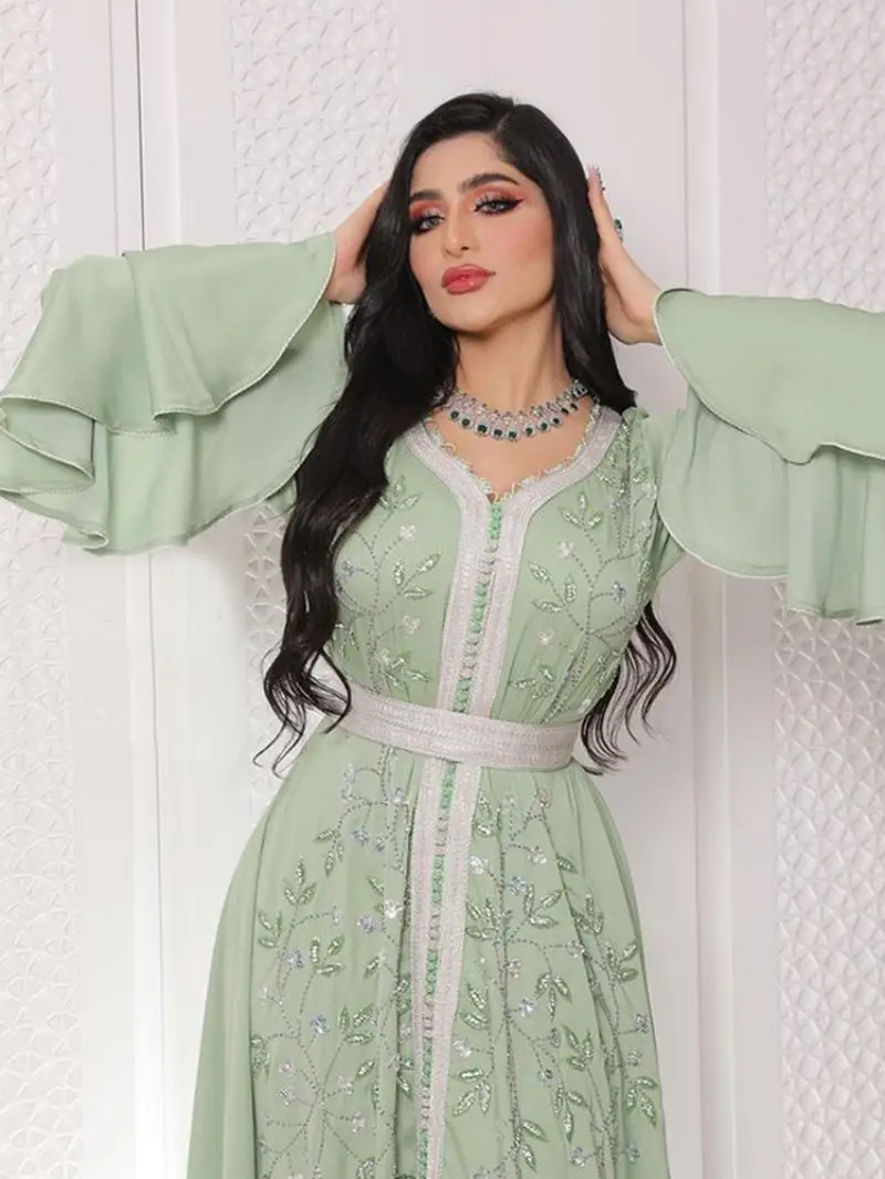 India Turkey Abaya Dubai Muslim Dress Elegant Diamond Wedding Evening Party Long Dresses for Women African Islamic Kaftan Robe