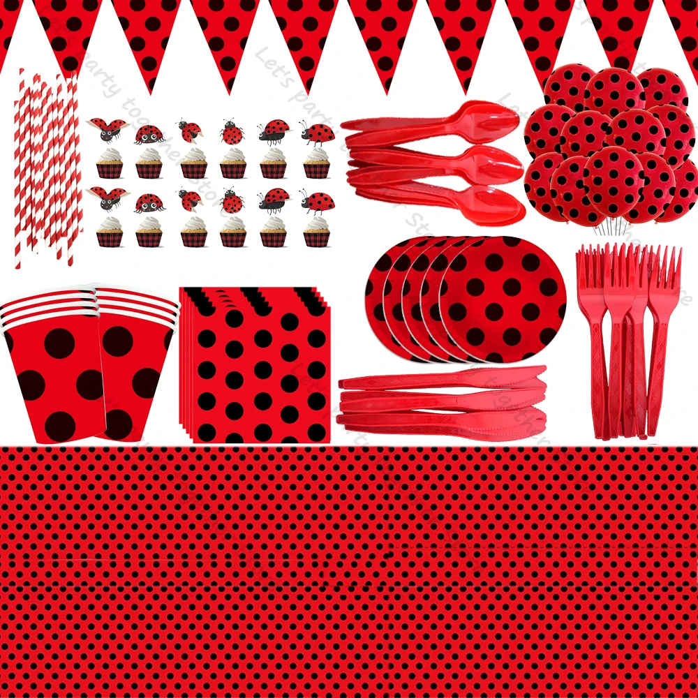 

Red Ladybug Party Event Supplies Girls Birthday Party Decoration Tableware Sets Paper Plate Cup Ballon Napkin Holiday DIY Gifts