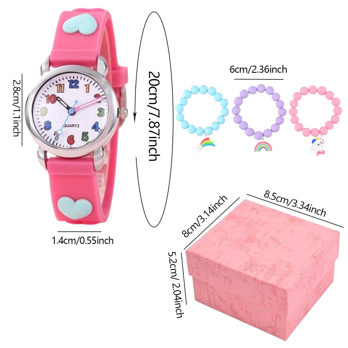 1pc/2pcs/4pcs-Cartoon student heart-shaped watch bracelet set, watch box set, ideal choice for gift giving 6