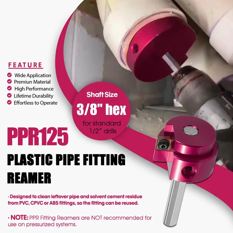 PPR125 PVC Pipe Reamerr with 3/8-Inch Hex Shaft 1-1/4-Inch Head, for 04523Pipe Fitting Tools Vent Lines, Drain Lines