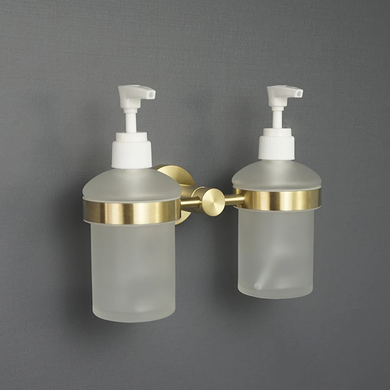 Double Toothbrush Holder Brushed Gold Cup Tumbler Holder Rack Wall Mount Glass Soap Dish Foam Dispanser Bathroom Accessories