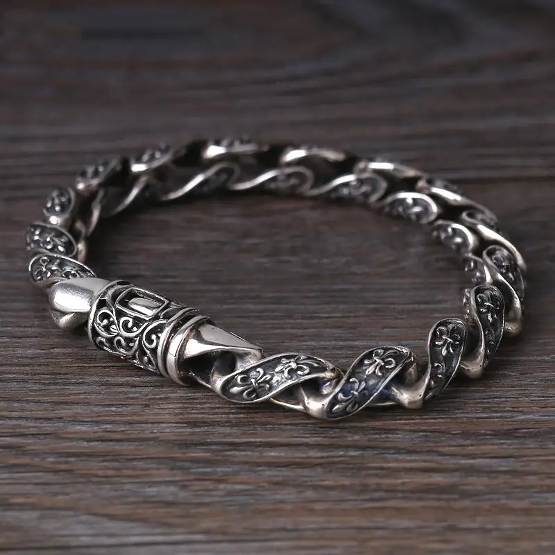 

Wholesale S925 Sterling Silver Fashion Retro Thai Silver men's Boat Anchor Pattern Personality Trend Bracelet Twist Ring