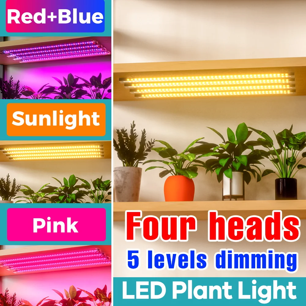 USB LED Grow Lights Full Spectrum Plant Fill Lamp Bar Growth Box Succulent Vegs Cultivate Light Strip Timer Auto On/Off Dimmable