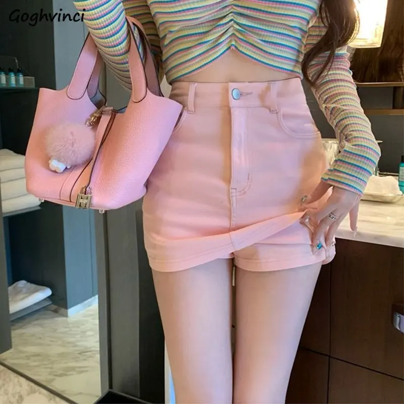 

Pink Denim Skirts Women High Waist Slim Office Lady Pure Summer Streetwear Gentle Soft Fashion Korean Stylish Chic Sexy Vintage
