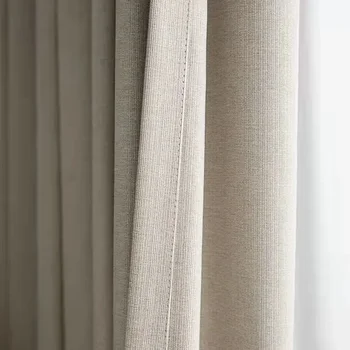 Tende moderne in cotone e lino color crema, tende oscuranti ispessite, soggiorno, camera da letto, decorazione, tende finite personalizzate 1