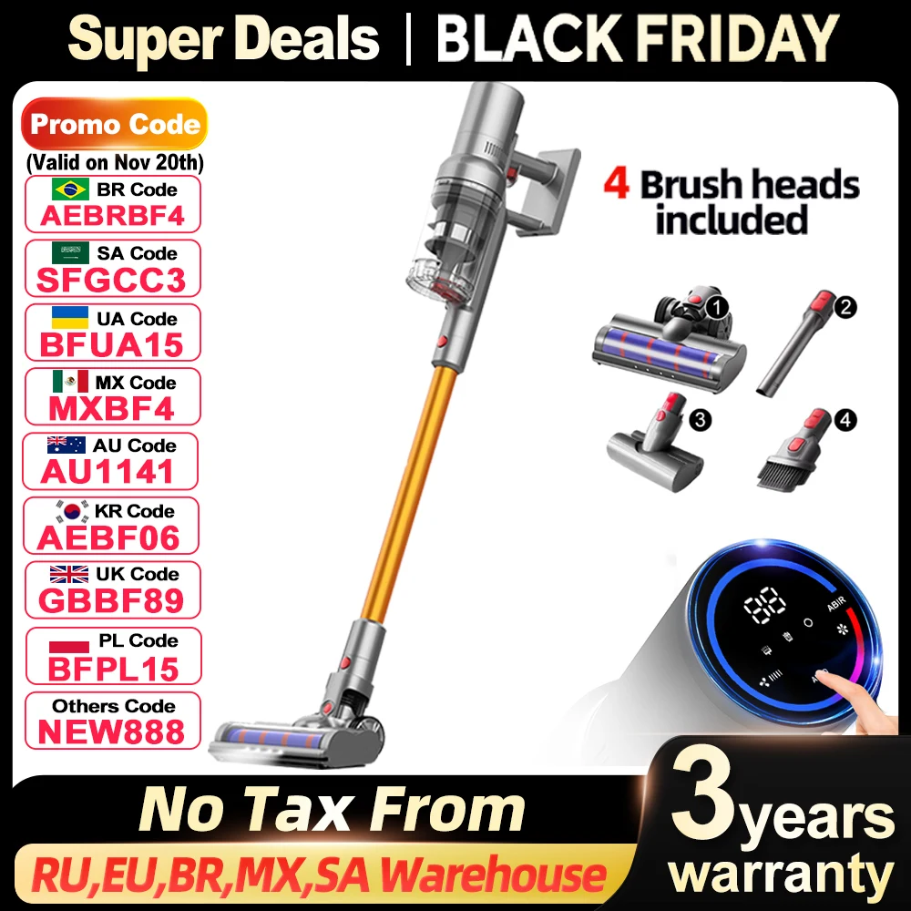 ABIR VC205 Cordless Handheld Vacuum Cleaner – 27000PA Suction, Touch Screen, Smart Dust Sensor, Auto Speed Control for Home, Bed & Carpet Cleaning