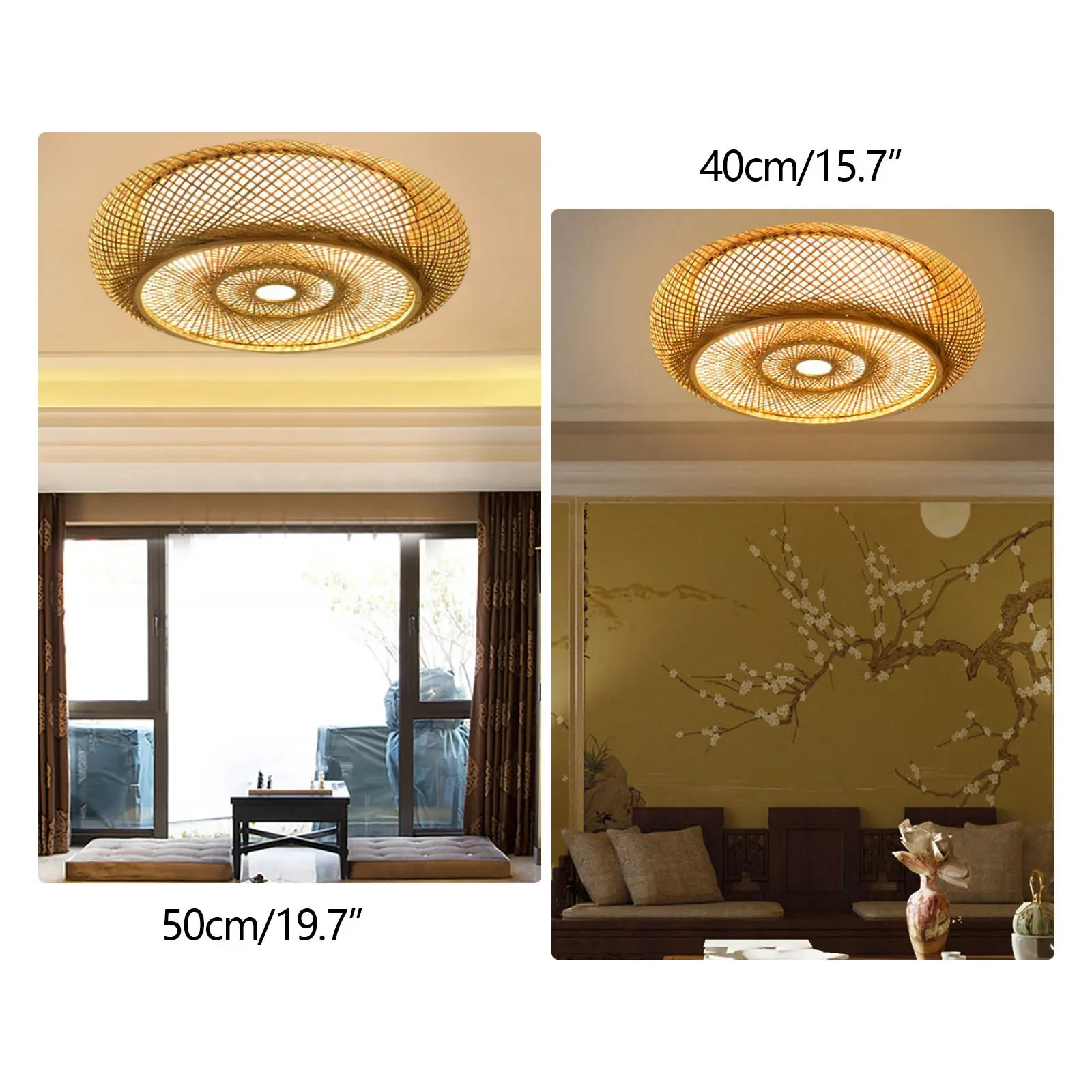 40/50/60CM Hanging Lamp Mount Ceiling Light Rustic Rattan Bamboo Flush Lamp (Bulb Not Included) Eco Friendly Handcraft