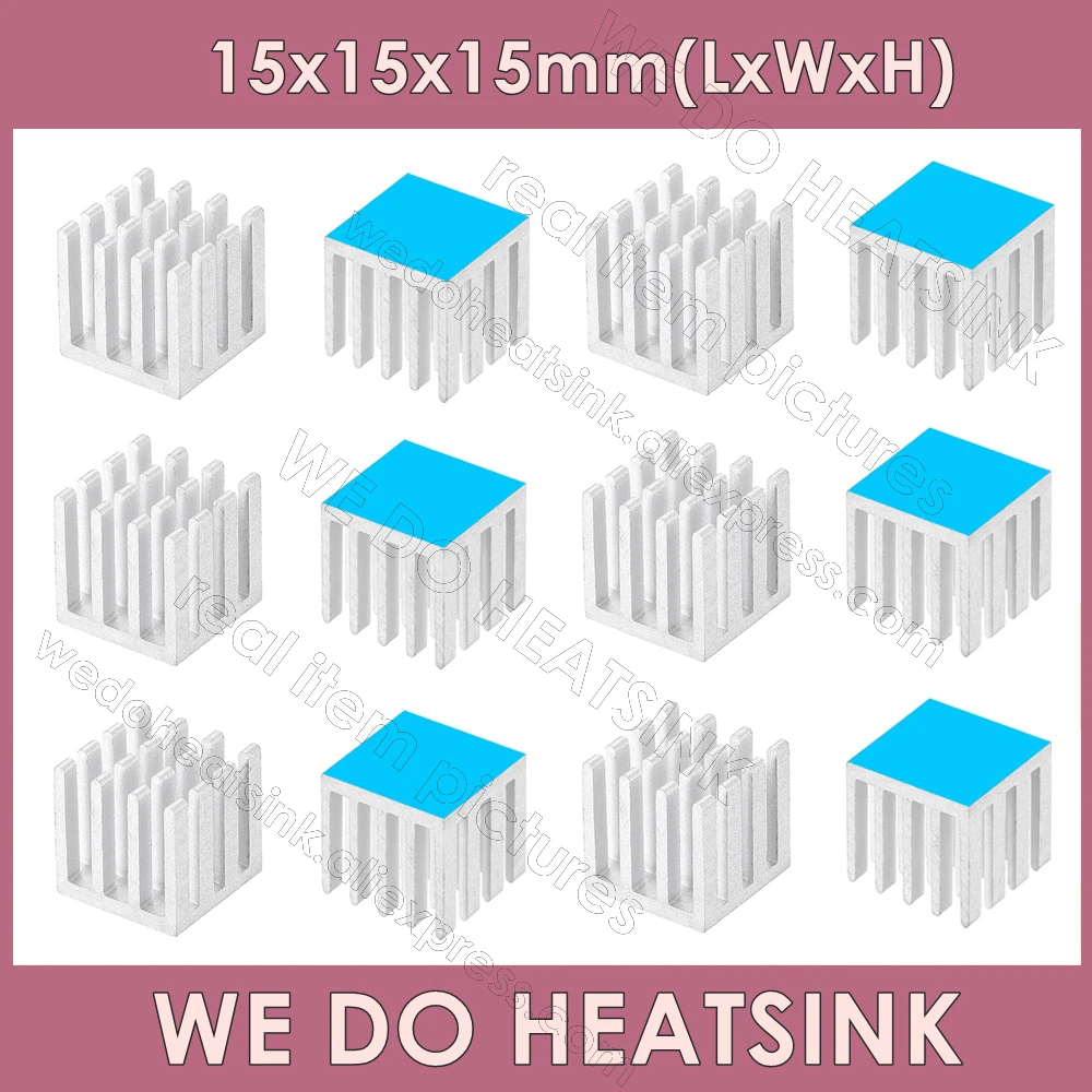 Nós Fazemos o Dissipador de Calor 15x15x15 mm sem ou com a Almofada Térmica Tamanho Pequeno Cubo Prata Entalhado Alumínio Radiador do Refrigerador do Dissipador de Calor