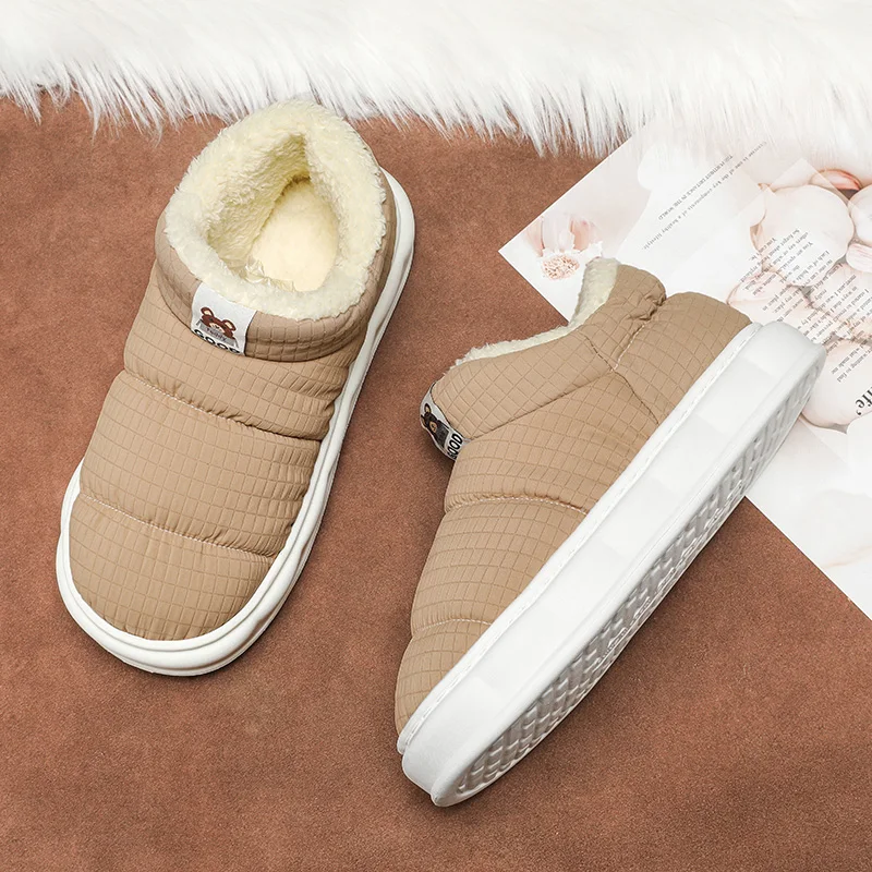 

Зимние маленькие свежие ботинки для пар, мужская обувь без шнуровки из хлопка, мужские домашние ботильоны, уличные теплые тапочки для женщин