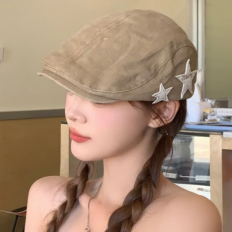 Panama women's fashionable retro star forward hat Y2k newsboy beret Cap H260