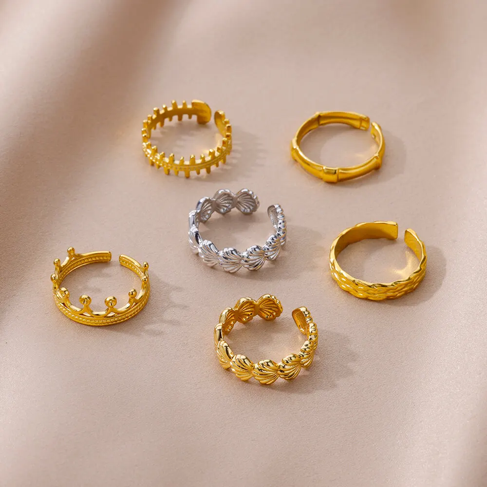 Geometric Shell Rings for Women Stainless Steel Finger Chunky Wedding Rings