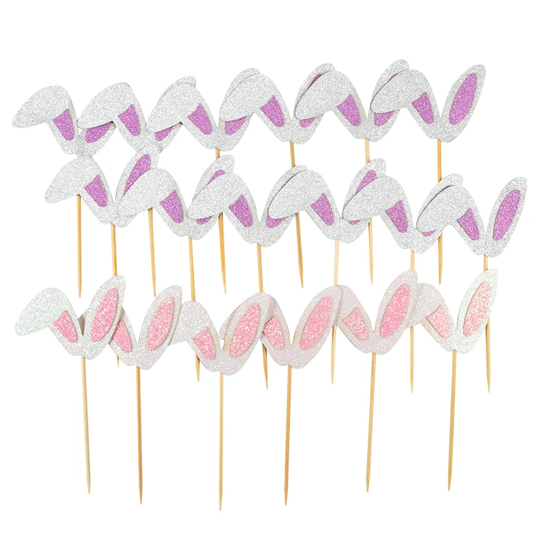 12Pcs Easter Rabbit Ear Shape Cake Topper Cupcake Decor 2023 Spring Home Decorazioni Per Feste Di Compleanno Per Bambini Baby Shower Forniture Per La 