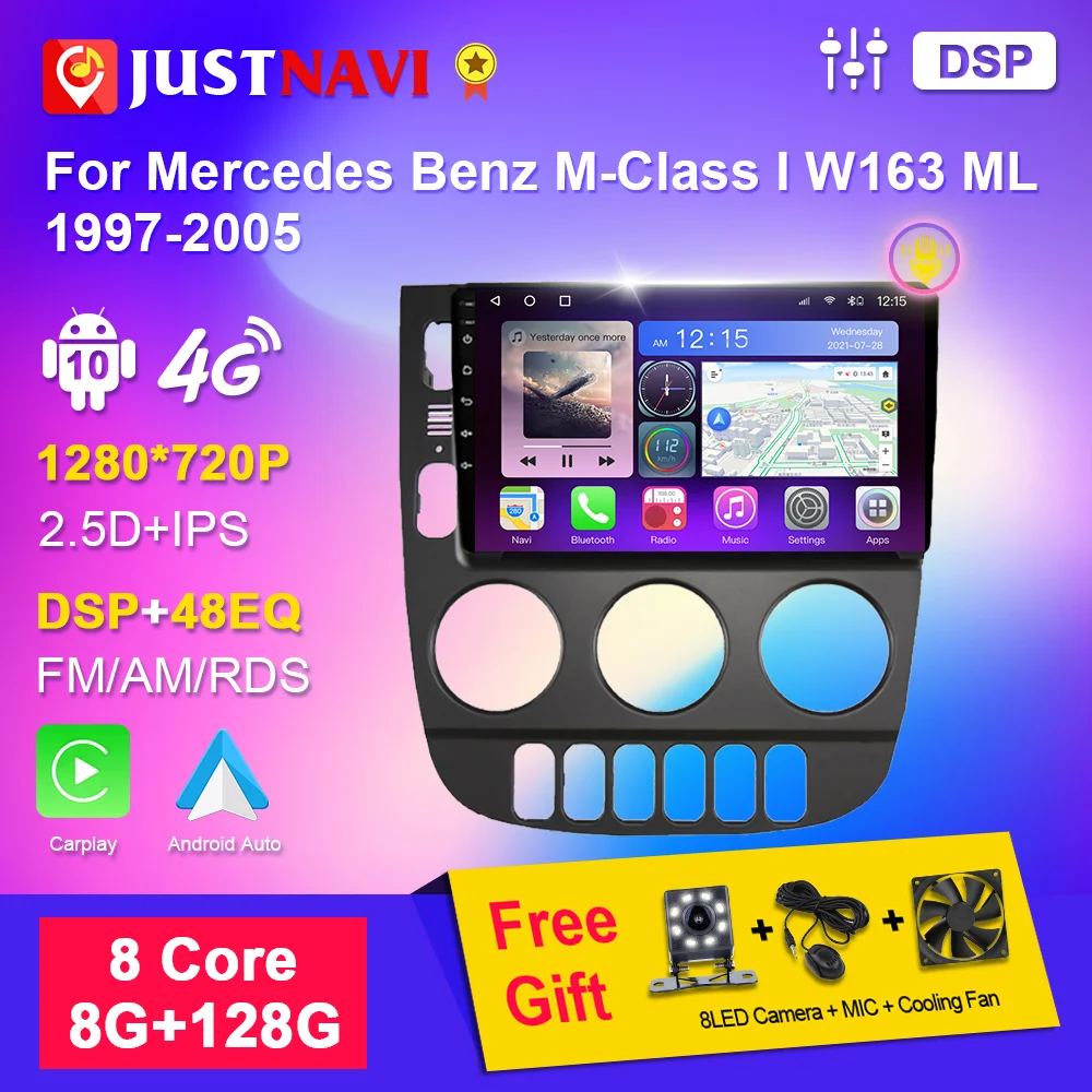 

JUSTNAVI For Mercedes Benz M-Class I W163 ML 1997-2005 2 Din Android 10.0 Car Radio Navigation GPS Auto Carplay DSP DVD Player