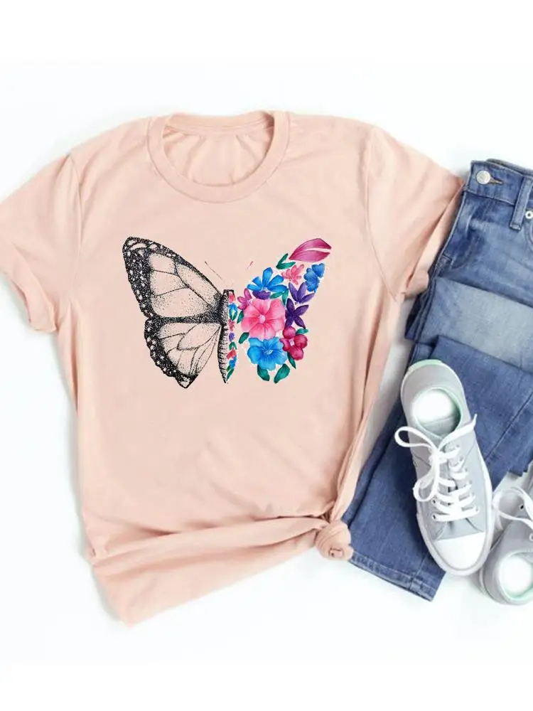 

Футболка женская летняя с коротким рукавом и принтом в виде бабочек