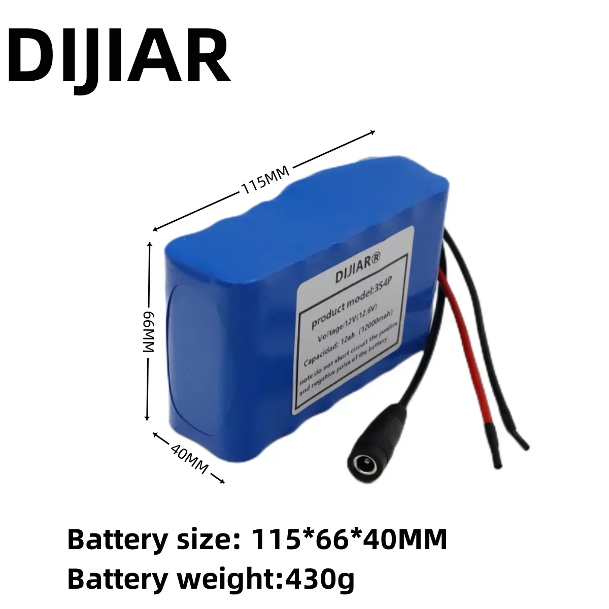 High-Capacity 12V 12Ah Rechargeable Lithium-Ion Battery Pack with BMS and Charger
