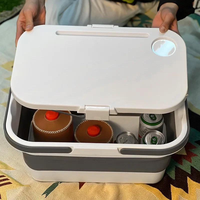 Portable Camping Picnic Bag Dual Purpose Kit with Lid Mini Table Folding Waterproof Basket Outdoor Lunch Thermal Storage Handbag