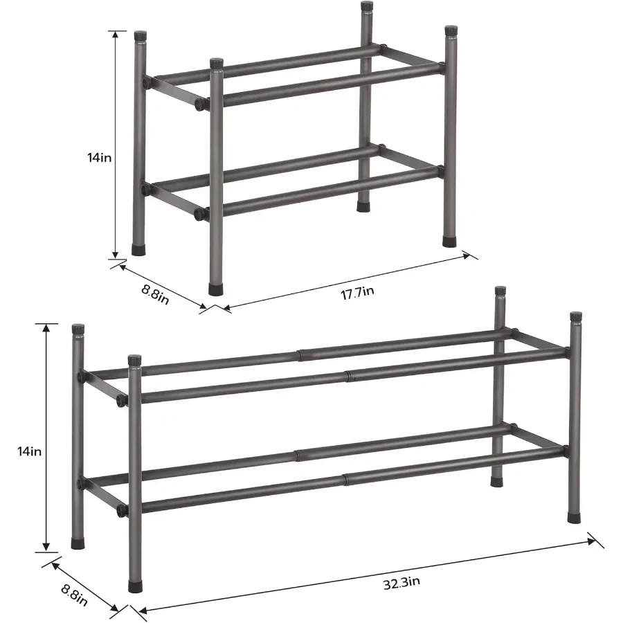 Expandable Shoe Rack 16 Pairs Stackable Small Shoe Rack Metal Adjustable Shoes Organizer for Closet Entryway Hallway Garage Fro