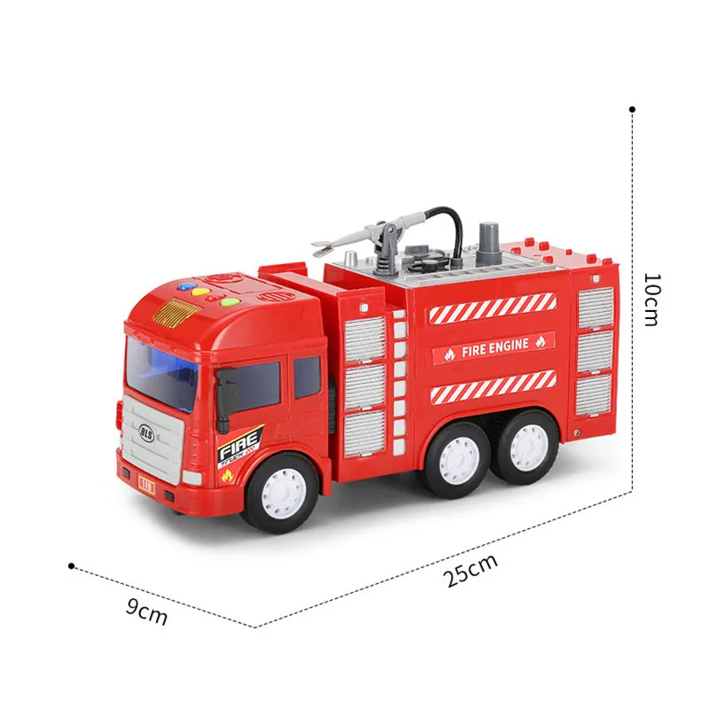 Caminhão de bombeiros de brinquedo vermelho com mangueira esguicha água e  escada caminhão de água 