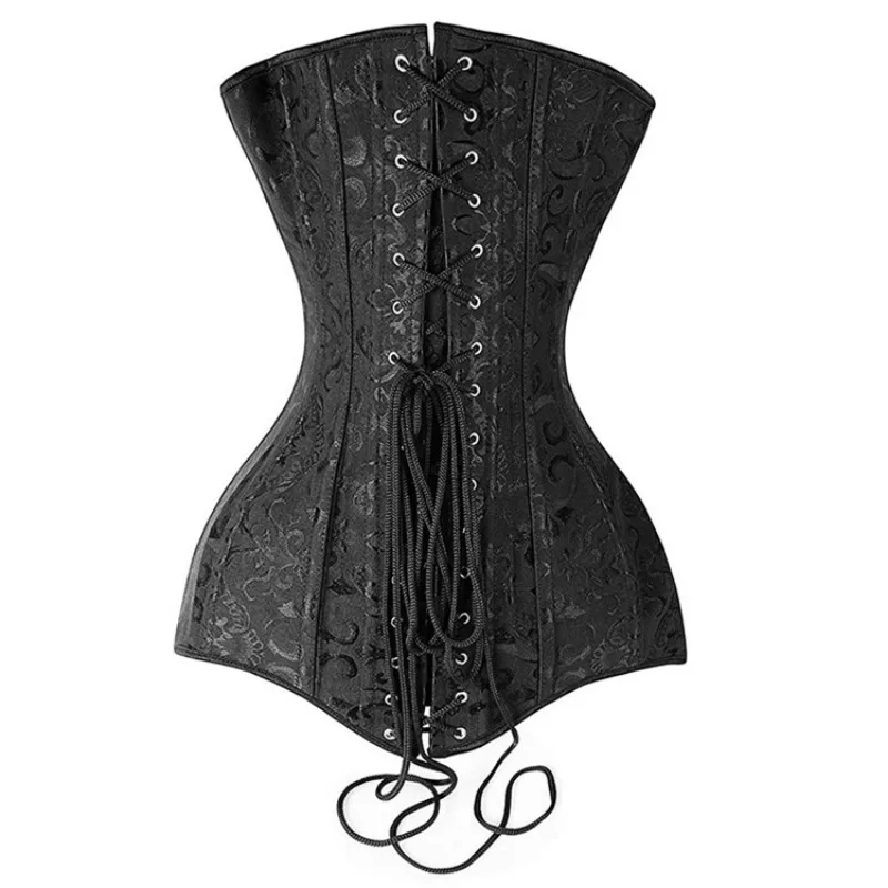 Steel Boned Long Torso Corset Top For Women Gothic Vintage Flower Overbust Bustier Brocade Hourglass Shapewear Corselet body shaper waist trainer corset bustier top waist corset