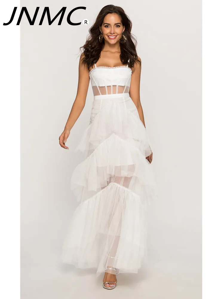 

JNMC 2024 Women's Spring And Summer Advanced Design Sense Hollow Mesh Layer Slip Dress Plain Color Flow Rate Waist Small Dress