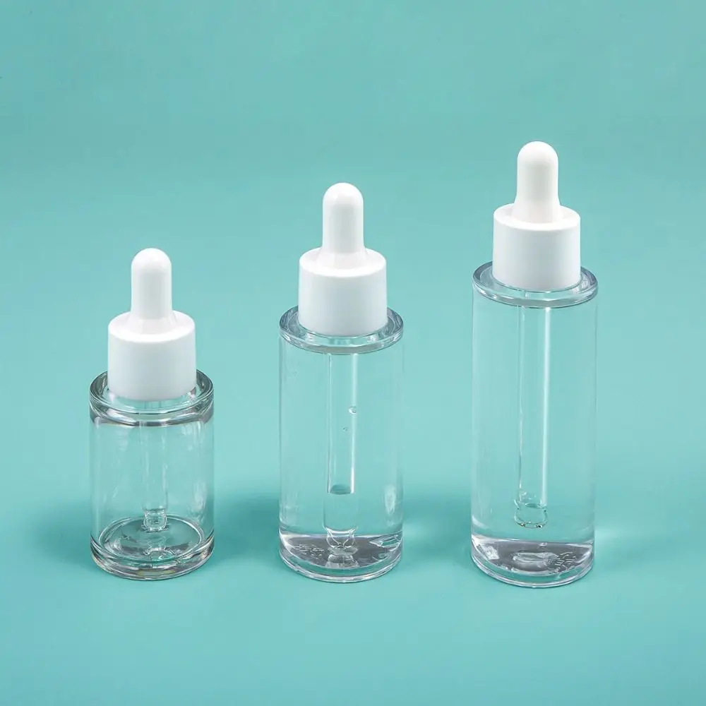 20-50ml Essential Oil Dropper Bottles Plastic Transparent Refillable Bottles Rubber Head White Aromatherapy Perfume Bottles