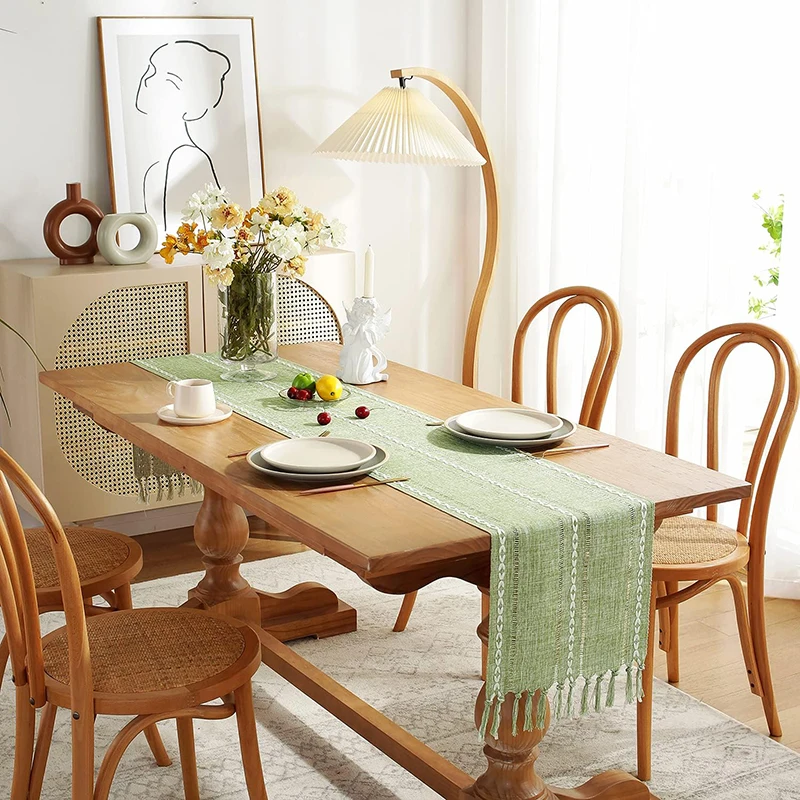 Boho Green Tassel Table Runner 4