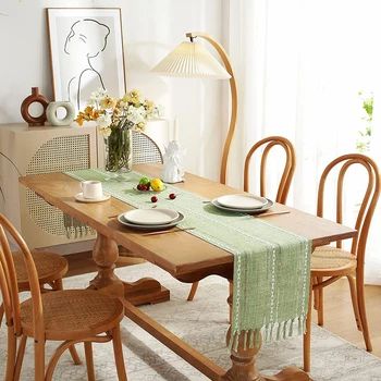 Boho Green Tassel Table Runner 4