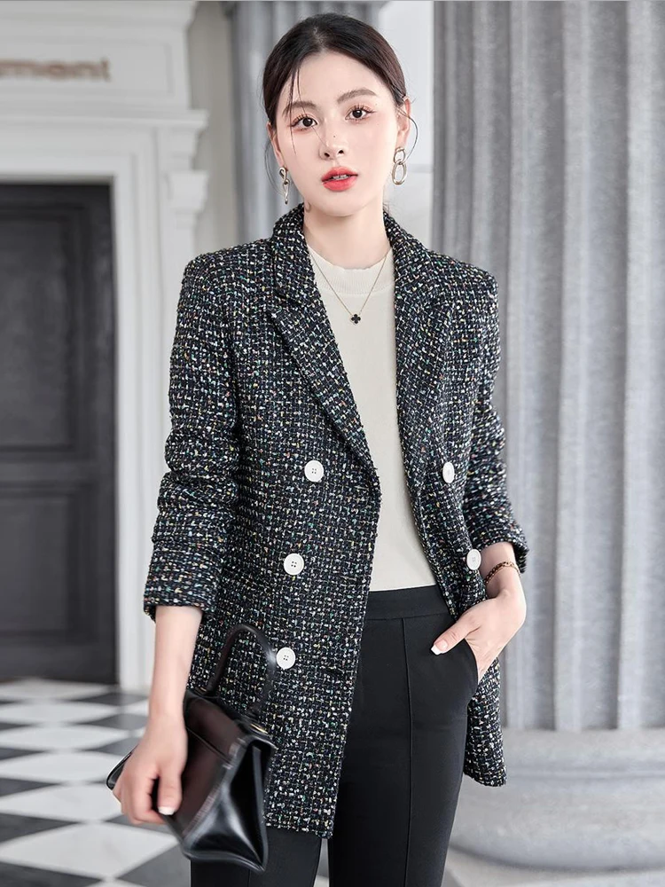 2025SS✨Lisière Bisentino Tweed Jacket myzgx Women's Fall 2024 Open Front Tweed Blazer Jacket Slim