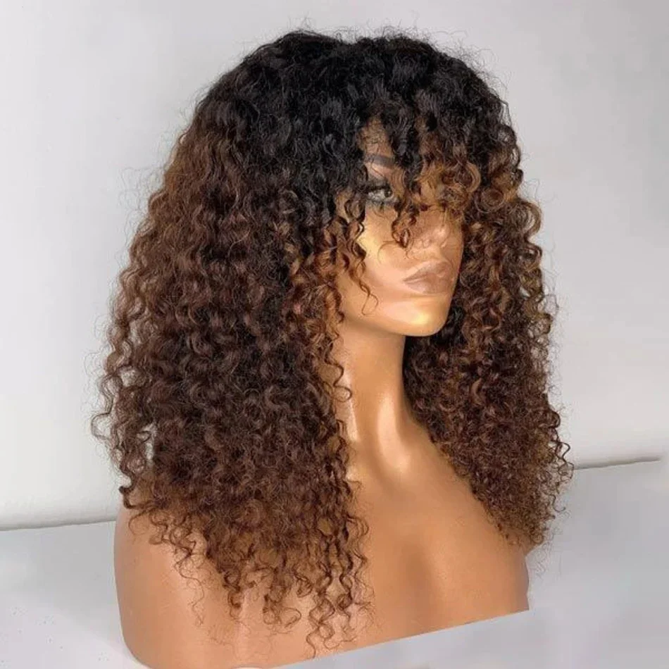 Soft 180Density 26&ldquo;Long Ombre Blonde Machine Wig With Bangs For Black Women BabyHair Glueless Preplucked Heat Resistant Daily