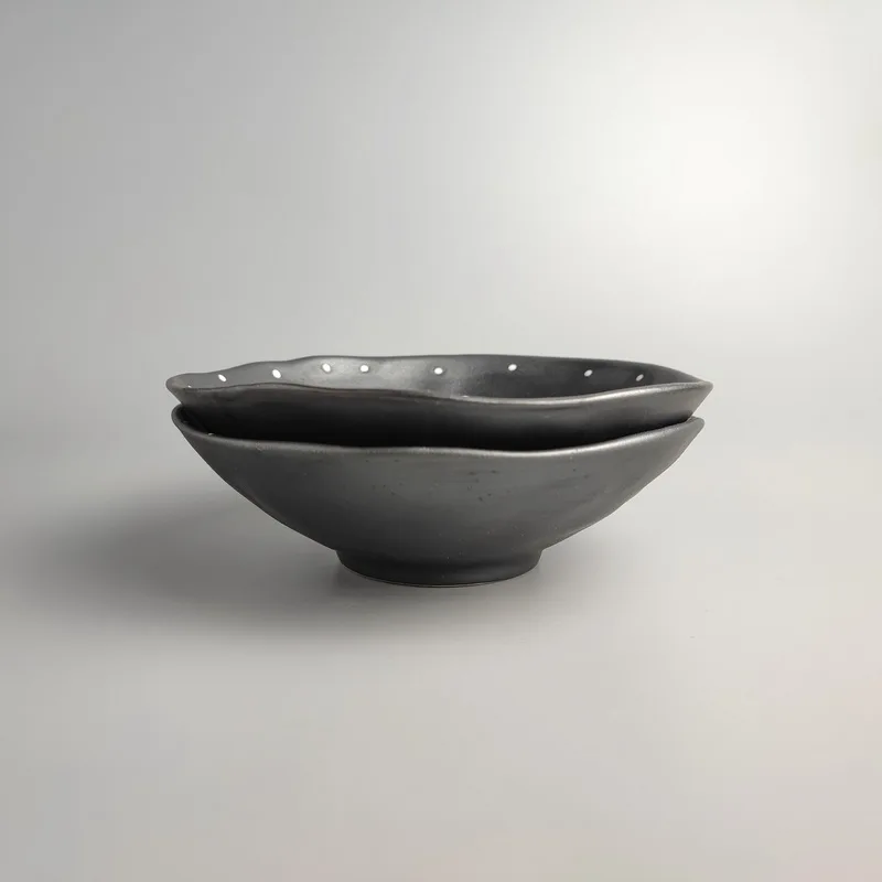 

Japanese retro polka dot line black metal noodle bowl Japanese bowl