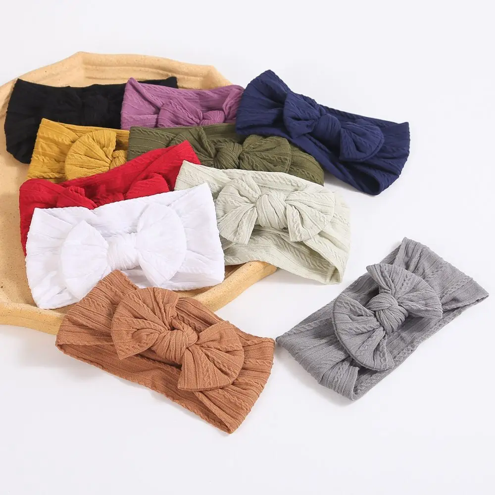 38pc/lot Newborn Cable Knit Nylon Headband Baby Ribbed Bow Nylon Girls Headwrap Infant Turban Children Photo Props Headwear Bulk