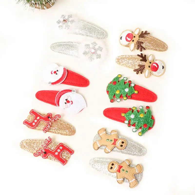 Christmas Hair Clips For Kids Girls Printing Bow Hairpins Sparkly Santa Claus Xmas Socks Barrettes Party Hair Accessories