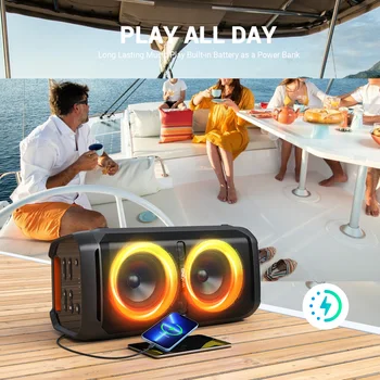 W-KING T11 100W RMS Bluetooth Speakers, IPX6 Waterproof, BT 5.3 Portable Party Boombox Wireless Deep Bass/115dB Loud Massive Sound 4